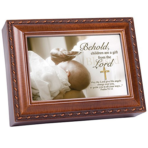 Cottage Garden Behold Child Are Woodgrain Music BoxJewelry Box Plays Jesus Loves Me