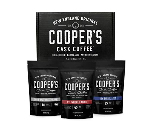 Bourbon Whiskey   Rum Barrel Aged Coffee Bean Box Set - Ground - Coffee Sampler - Single Origin Malt Whiskey Sumatra Rye Whiskey Ethiopian Rum Barrel Rwanda Rum Roasted Coffee Beans 12oz  The Ideal Holiday Present