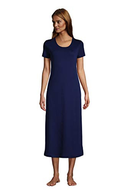 Lands End Womens Short Sleeve Supima Cotton Midcalf Nightgown Deep Sea Navy Regular X-Large