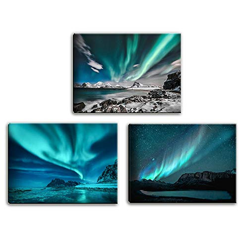 Artsbay 3 Pieces Green Blue Aurora Wall Art Northern Light Canvas Prints on Picture Aurora Borealis Nature Starry Scenery Landscape Painting Modern Wall Decor for Home Bathroom Bedroom Ready to Hang Artsbay 3 Pieces Green Blue Aurora Wall Art Northern Light Canvas Prints on Picture Aurora Borealis Nature Starry Scenery Landscape Painting Modern Wall Decor for Home Bathroom Bedroom Ready to Hang