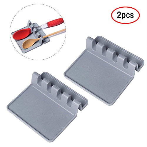 Houzemann Spoon Rest, 2PCS Silicone Kitchen Utensil Rest Ladle Spoon Holder Utensils Holders for Kitchen Counter or Stove Top, Drip Catcher for Resting Cooking Spoons or Utensils