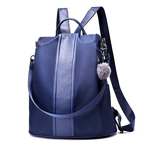 Women Backpack Purse Waterproof Nylon Anti-theft Rucksack Lightweight Shoulder Bag Blue Large