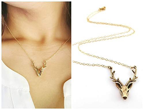 Deer Head Festoon Charm - Dainty 14k Gold Filled Necklace