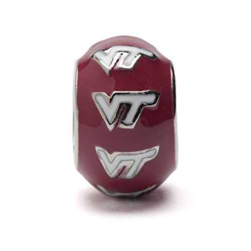 Virginia Tech Charm  VT Hokies Charm - White VT on Red Round Bead Charm  Officially Licensed Virginia Tech Jewelry  Virginia Tech Gifts  VT Hokies  Virginia Tech Charms  Stainless Steel