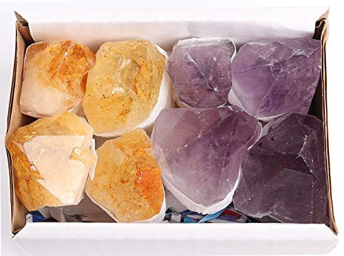 JIC Gem Mix 8-10 pcs Rough Amethyst   Citrine Crystal Point in Box Raw Natural Stones for Jewelry Making Wire Wrapping Reiki Crystal Healing Deep Color