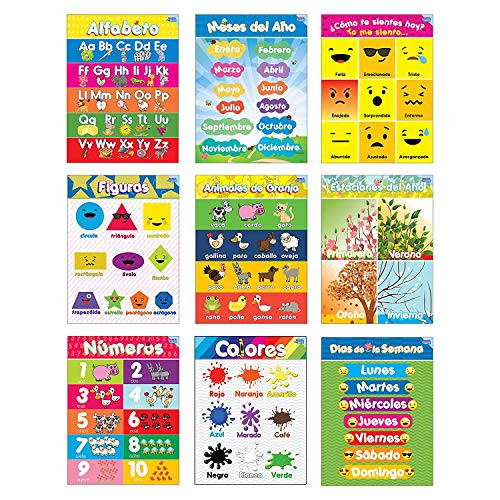 Poster Educacional Preescolar para Infantes y Niños - Perfecto para Escuelas   Salones de Kinder Enseña Las Letras Del Alfabeto NUmeros El Clima Días De La Semana Emociones Meses Del Año y Más