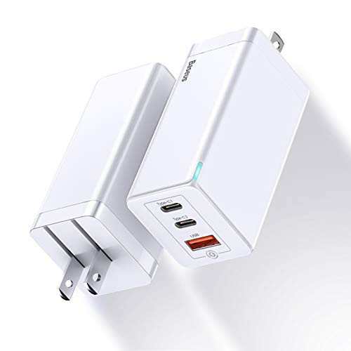 USB C Wall Charger Baseus 65W Fast Portable 3 Port Charger GaN Tech USB-C QC PD 3_0 Power Adapter Type C Charging Block for iPhone 12 Pro iPad Pro MacBook Surface USBC Laptop Samsung Pixel