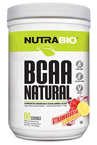 NutraBio BCAA Natural Powder - 60 Servings Strawberry Lemonade