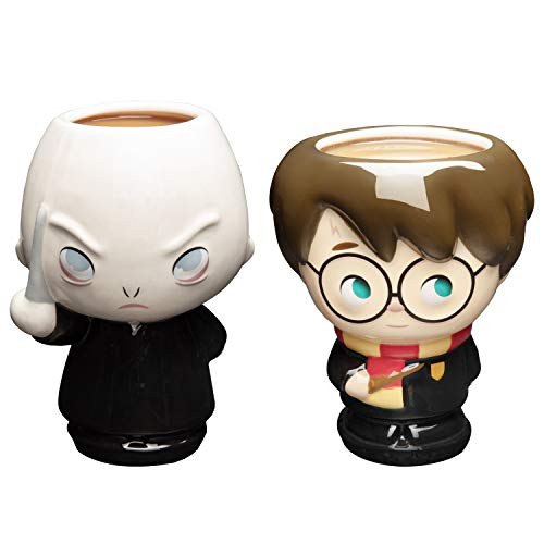Harry Potter Coffee Mugs 2 Pack - Harry   Voldemort Cute Figural Goblet Cup Design by Jerrod Maruyama - Ceramic No Handle - 16 oz