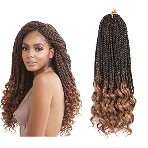 Refined Hair 6Packs 18Inch 3S Wavy Box Braids Crochet Braid Hair Extensions 22roots Ombre Kanekalon Synthetic Goddess Box Braids With Wavy Free End Crochet Braids 18inchT27