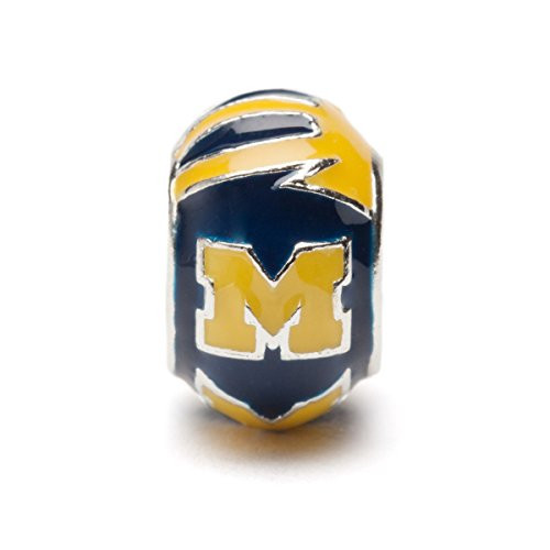 University of Michigan Charm  UM Wolverines Blue and Maize Round Bead Charm  Officially Licensed University of Michigan Jewelry  UM Gifts  Michigan Wolverines  UM Charms  Stainless Steel