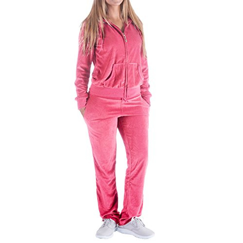 Facitisu Womens 2 Piece Outfits Oversize Velvet Zip Hoodie Sweatshirt   Pants Sweatsuits and Velour Tracksuit Jogging Suit XXX-Large Coral