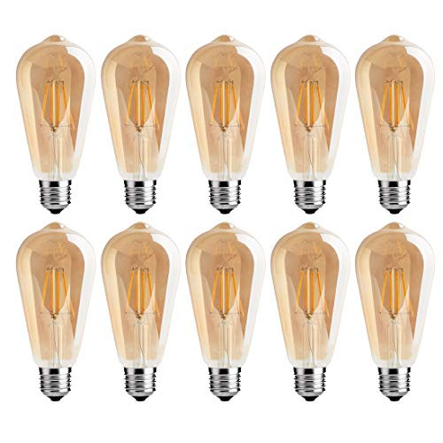 ST64 LED Edison Bulbs 4W Vintage LED Filament Light Bulb?Dimmable LED Light Bulb Amber Glass Cover2700K Antique Style e26 Medium Screw Base?10 Pack Amber