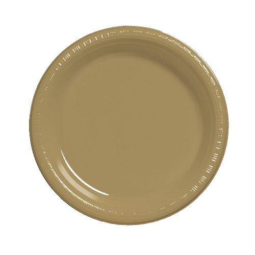 Creative Converting Touch of Color 50 Count Plastic Dinner Plates, Glittering Gold