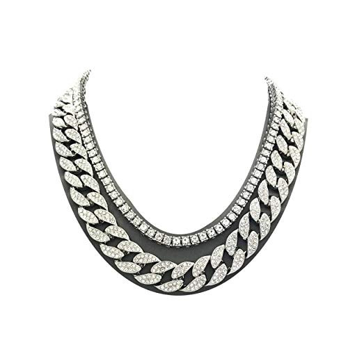 Mens Iced Out Hip Hop Silver tone CZ Miami Cuban Link Chain Choker Necklace 1 Row CZ   CZ Cuban 1618