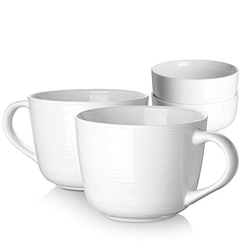 DOWAN 1_5 Quarts White Porcelain Large Serving Bowls - Big Pho Bowls Ceramic Serving Bowls for Soup and Pho Oversized Cereal Bowls Microwave and Dishwasher Safe Stackable 2 Set Large Serving Bowls