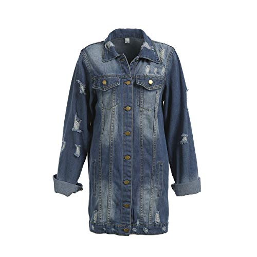 Oversize Denim Jacket for Women Ripped Jean Jacket Boyfriend Long Sleeve Coat Blue  3X-Large