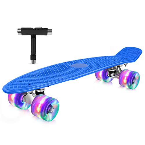 OUTON Skateboards for Kids 22 inch Complete Mini Cruiser Retro Skateboards for Girls Boys Teens Adults   Beginners Blue