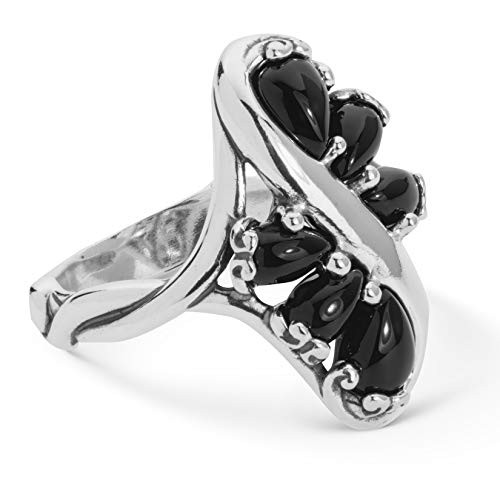 Carolyn Pollack Sterling Silver Black Agate Gemstone Cluster Ring Size 7