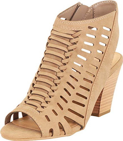 Cambridge Select Womens Open Toe Woven Laser Cutout Caged Slingback Chunky Stacked Block Heel Sandal 8 BM US Light Taupe Distressed NBPU