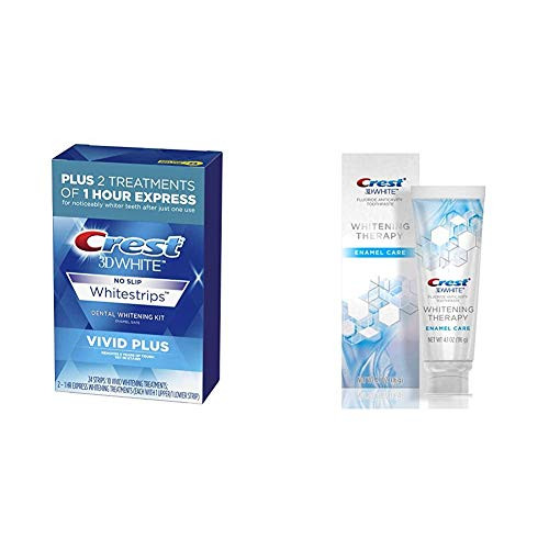 Crest 3D White Whitestrips Vivid Plus Teeth Whitening Kit 24 Individual Strips and 3D White Whitening Therapy Enamel Care Fluoride Toothpaste 4_1 Ounce Crest 3D White Whitestrips Vivid Plus Teeth Whitening Kit 24 Individual Strips and 3D White Whitening Therapy Enamel Care Fluoride Toothpaste 4_1 Ounce