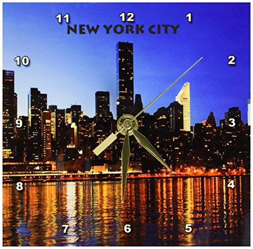 3dRose dc-50228-1 NYC Night Skyline Desk Clock 6 by 6-Inch