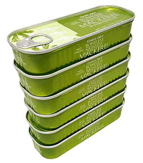 Trader Joes Wild Caught Boneless   Skinless Mackerel 6 oz Tin 6 Pack