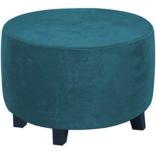 Round Ottoman Slipcover Ottoman Covers Slipcover Footstool Protector Covers Storage Stool Ottoman Covers Stretch with Elastic Bottom Feature Real Velvet Plush Fabric X-Large Deep Teal