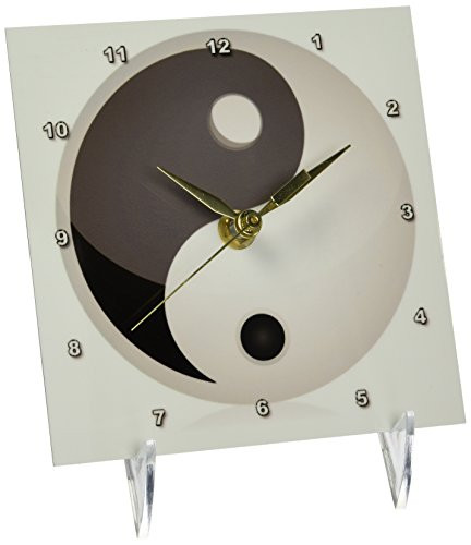 3dRose dc-101238-1 Black and White Yin and Yang Sign Desk Clock 6 by 6-Inch