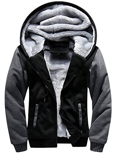 TOLOER Mens Pullover Winter Fleece Hoodie Jackets Full Zip Warm Thick Coats Black XXX-Large