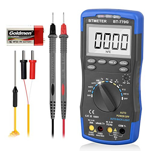 BTMETER Digital Multimeter BT-770GAutoManual Range Electric Avometer Voltmeter Amp MeterAC DC Voltage Current TesterMultitester DMM for Resistance Capacitor NCV Hz Duty Diode hFE