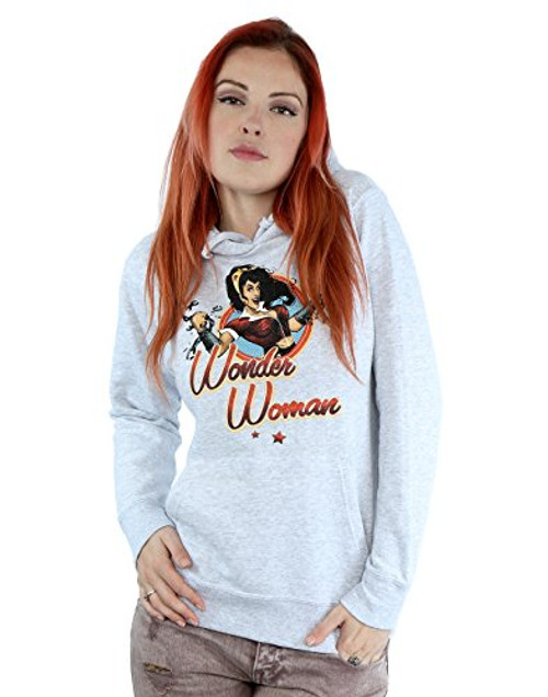 DC Comics Womens Bombshells Wonder Woman Badge Hoodie Small Heather Grey