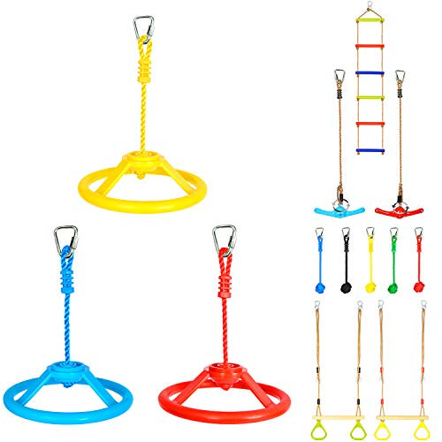 Winslow Ross 2020 New Ninja Warrior Wheel Obstacle Course Set for Kids - Jungle Gyms Monkey Wheel for Playground Backyard Ninjaline Slackline Training Accessories - 3pc Slacking Line Swing Wheels