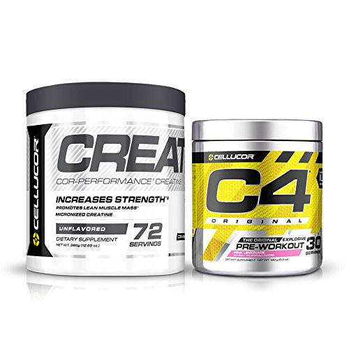 Cellucor Pre Workout   Creatine Bundle C4 Original Pre Workout Powder Pink Lemonade 30 Servings  Cor Performance Creatine Powder 72 Servings