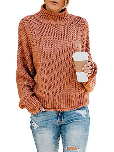 Ybenlow Womens Turtleneck Sweaters Batwing Long Sleeve Casual Loose Oversized Chunky Knit Pullover Jumper Tops Medium Brick red
