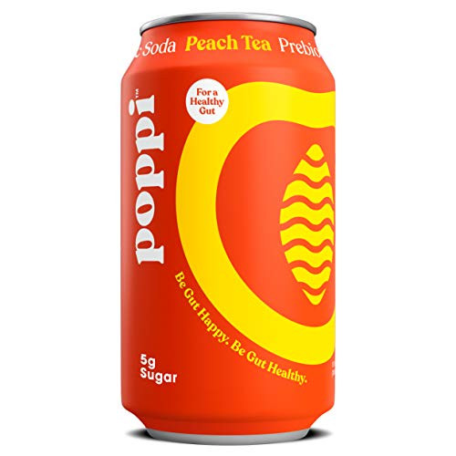 poppi A Healthy Sparkling Prebiotic Soda w Real Fruit Juice Gut Health   Immunity Benefits 12pk 12oz Cans Peach Tea