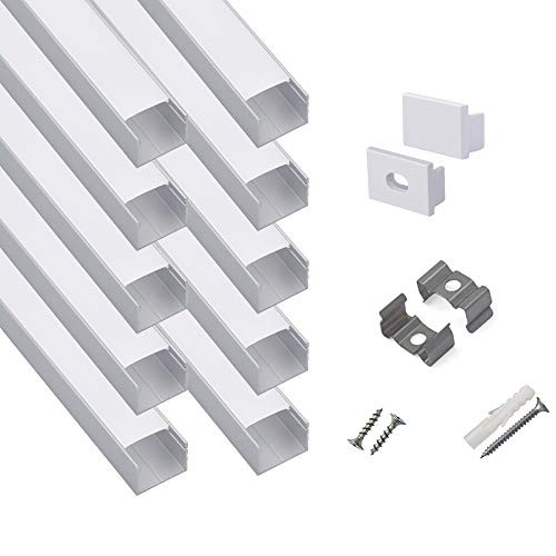 hunhun 10-Pack 3_3ft1Meter Plus-Size U Shape LED Aluminum Channel System with Milky Cover End Caps and Mounting Clips Aluminum Profile for LED Strip Light Special for Philips Hue Strip