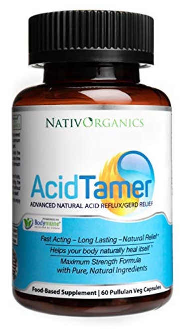 Natural Acid Reflux Relief USDA Organic Antacid Acid Reflux Supplement  100 Vegan Powerful Acid Reducer for Fast Natural GERD and Heartburn Relief - 60 Vegan Caps - AcidTamer