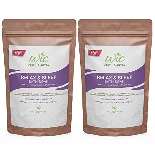 WIC Family Naturals Bath Salts Relax   Sleep Bath Soak 2 Pack Bundle - 20 Treatments - Stress Relief Relaxation   Restful Sleep Mineral Bath Salts wEssential Oils