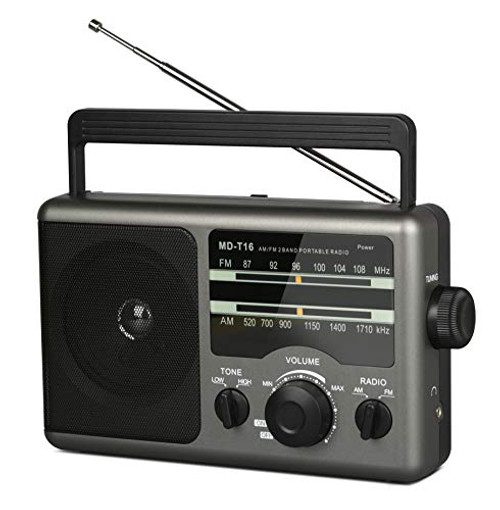 AM FM Portable Radio Battery Operated Radio by 4D Cell Batteries or AC Power Transistor Radio with Big KnobBig Speaker3_5mm Earphone Jack HighLow Tone for CampingHiking