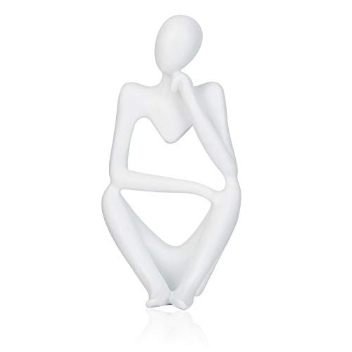 Creproly Thinker Statue Resin Sculpture Figurines Art White Abstract Sculptures Thinker Man Statue Home Office Table Desk Bookshelf Decor Right