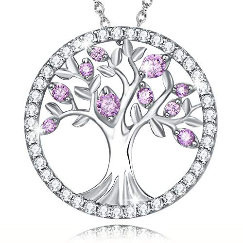 Agvana Birthday Jewelry Necklace Gifts for Women Created Amethyst Necklace for Teen Girls Christmas Birthday Anniversary Gifts for Wife Sterling Silver Tree of Life Necklace 162 Inch