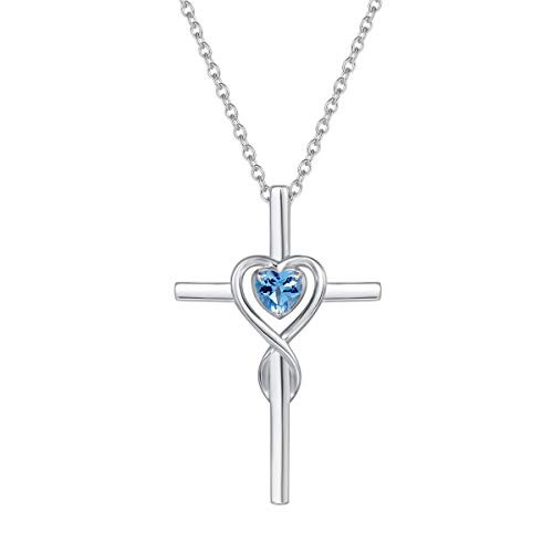FANCIME 925 Sterling Silver Natural Swiss Blue Topaz November Birthstone Love Heart Infinity Cross Crucifix Pendant Necklace for Women Girls with 18 Inch Chain FANCIME 925 Sterling Silver Natural Swiss Blue Topaz November Birthstone Love Heart Infinity Cross Crucifix Pendant Necklace for Women Girls with 18 Inch Chain
