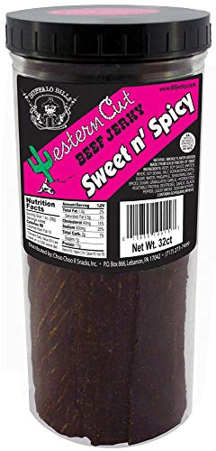 Buffalo Bills 16oz Sweet n Spicy Western Cut Jar Jerky 32 thin-sliced beef jerky strips per jar