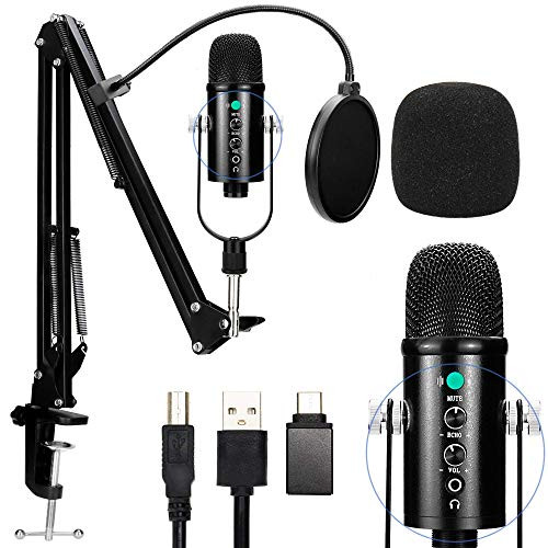 Bpop Fashion USB Condenser Microphone for Computer Great for Gaming Podcast LiveStreaming YouTube Video Recording Music Voice Over Studio Mic Bundle with Adjustment Arm Stand