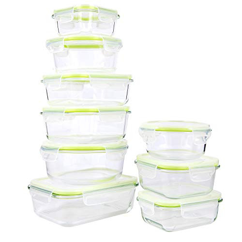 GLASSWELL 18 Piece Glass Food Storage Containers with Locking Lids - Airtight   Leak Proof BPA Free - Dishwasher Oven Freezer Microwave Safe Glass Meal Prep Container