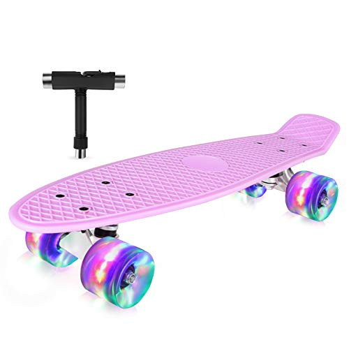 OUTON 22 inch Skateboards for Kids Complete Mini Cruiser Retro Skateboards for Teens Adults Beginners Pink