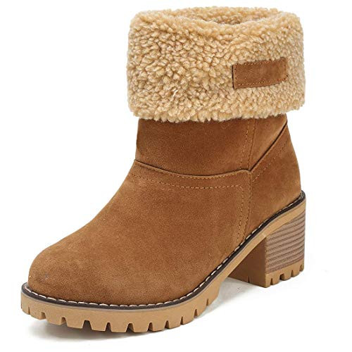 Lily shop Winter Womens Snow Boots Comfortable Chunky Heel Platform Suede Ankle Boots Slip Resistant Rubber Warm Fur Short Boots