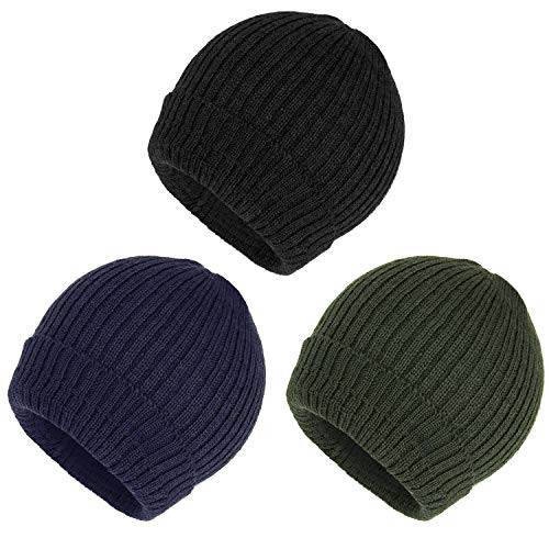 MT Military Wool Cap Army Knit Watch Cap Marines Soldier Wool Watch Winter Beanie Hat - 3Pack Olive Drab