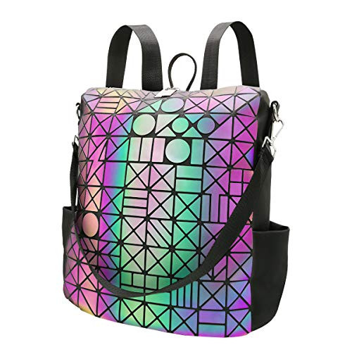 PYFK Geometric Backpack Luminous Holographic Color Changes Flash Reflective Crossbody Bag Fashion Shoulder Bag for Women Men STYLE4